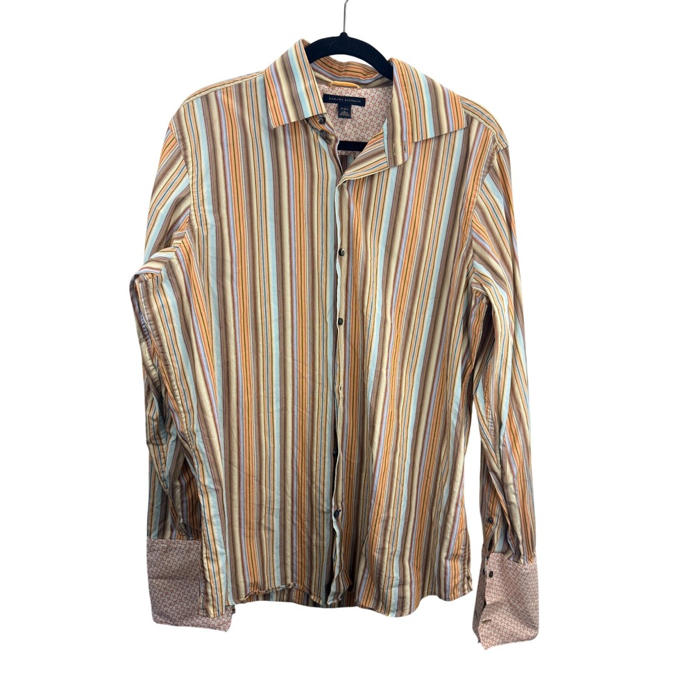 Banana Republic Striped Button Down Shirt Men's L Long Sleeve Collared Casual